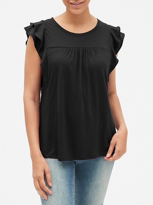 View large product image 1 of 1. Luxe Ruffle-Trim Cap Sleeve Top