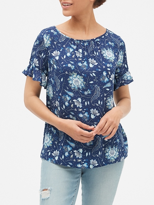 View large product image 1 of 1. Ruffle-Sleeve Top in Rayon