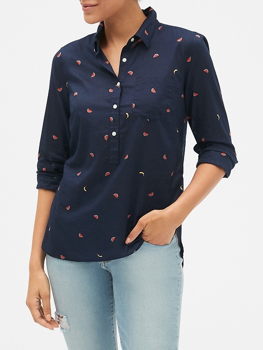 View large product image 1 of 1. Print Boyfriend Popover Shirt