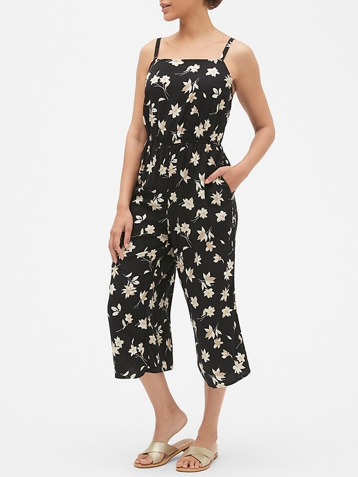 View large product image 1 of 1. Print Square-Neck Jumpsuit in Rayon