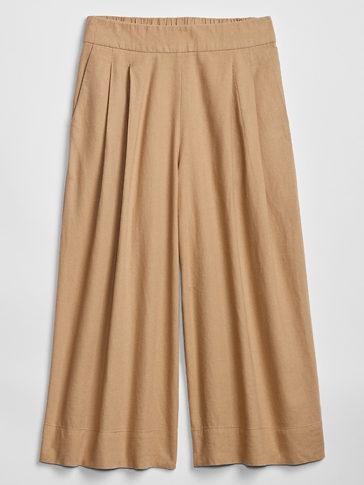 Image number 3 showing, Pleated Wide-Leg Crop Pants in Linen-Rayon