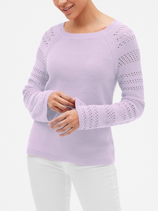 View large product image 1 of 1. Open-Stitch Bell-Sleeve Sweater