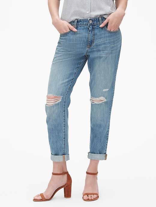 Image number 1 showing, Mid Rise Sexy Boyfriend Jeans with Destruction