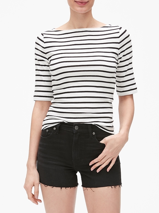 Image number 3 showing, Favorite Stripe Elbow-Sleeve Boatneck T-Shirt