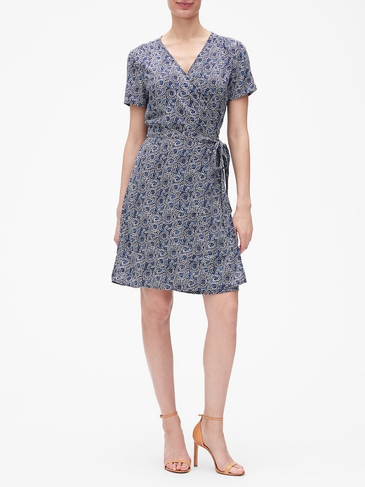 Image number 1 showing, Print Short Sleeve Wrap Dress in Rayon