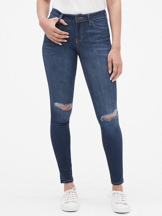 Image number 1 showing, Mid Rise Destructed Sculpted Legging Jeans