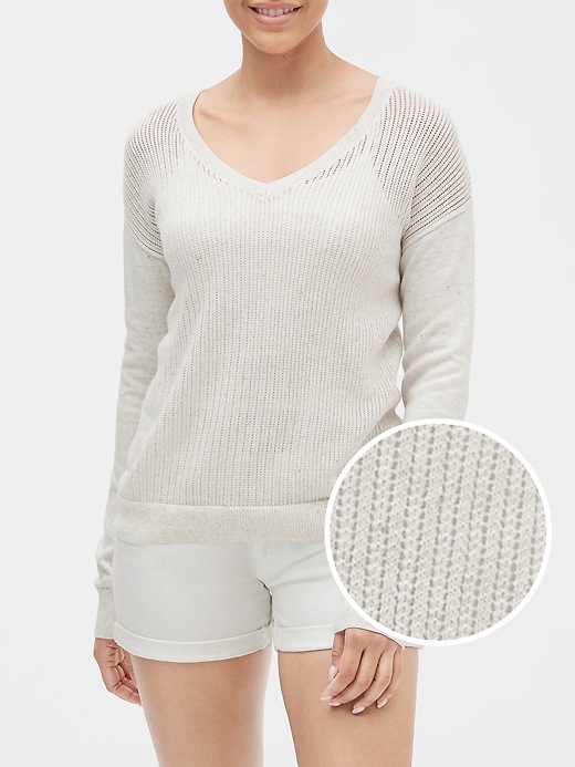 Image number 1 showing, Open-Stitch V-Neck Sweater