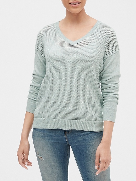 View large product image 1 of 1. Open-Stitch V-Neck Sweater