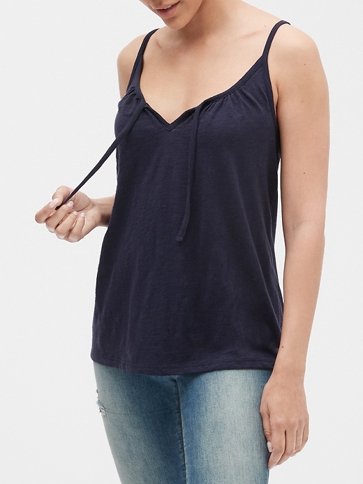 View large product image 1 of 1. Easy Tie-Front Tank Top in Slub
