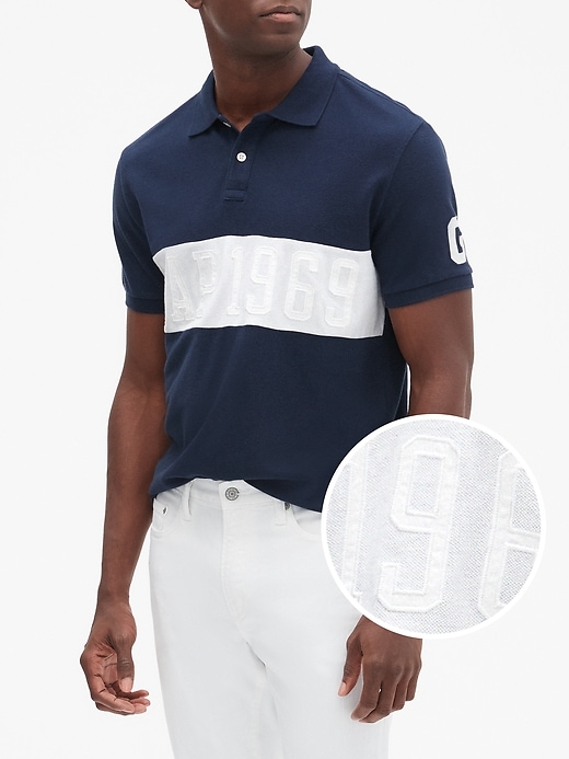 View large product image 1 of 1. Stripe Gap Logo Pique Polo