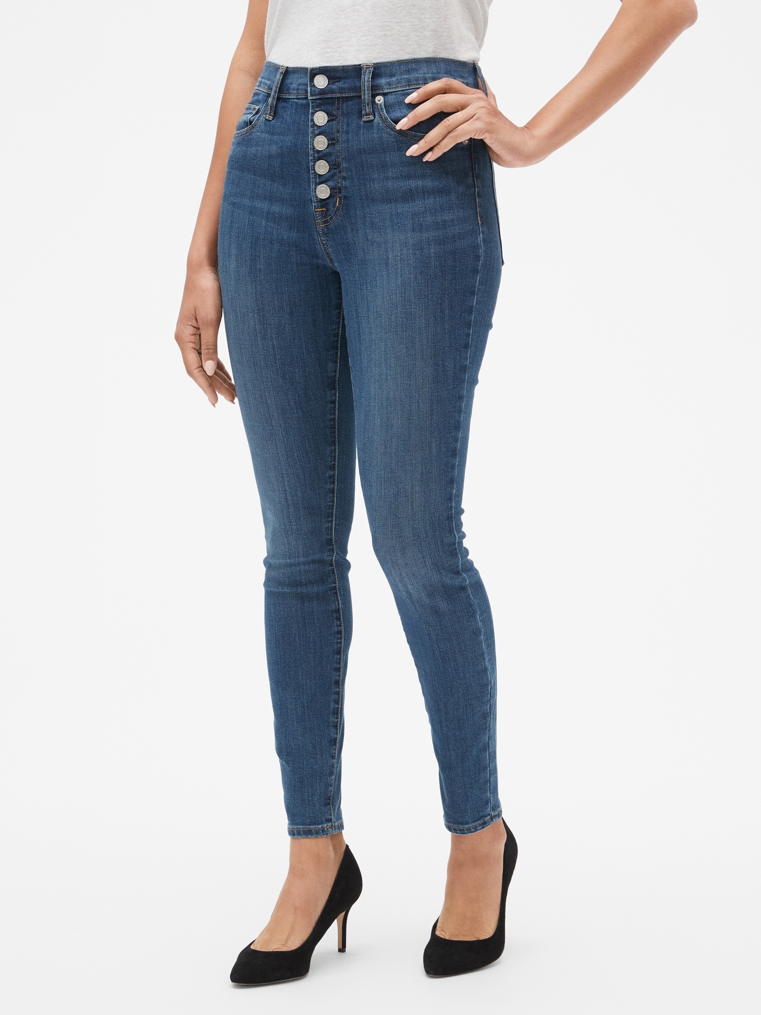 high waisted button fly jeans