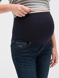 View large product image 3 of 3. Maternity Destructed Full Panel Legging Skimmer Jeans