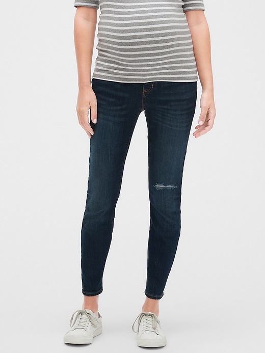 View large product image 1 of 3. Maternity Destructed Full Panel Legging Skimmer Jeans
