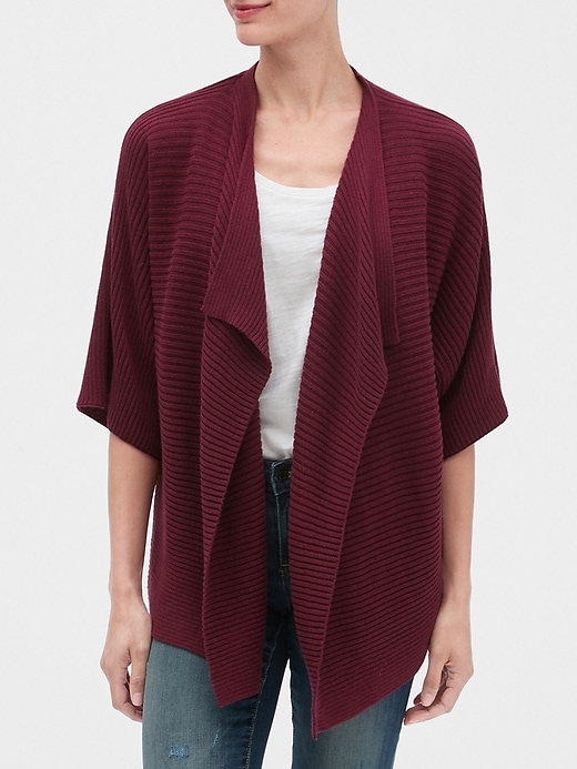 View large product image 1 of 1. Elbow-Sleeve Open-Front Cardigan