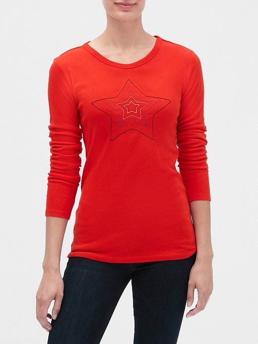 View large product image 1 of 1. Favorite Long Sleeve Embroidered Crewneck T-Shirt