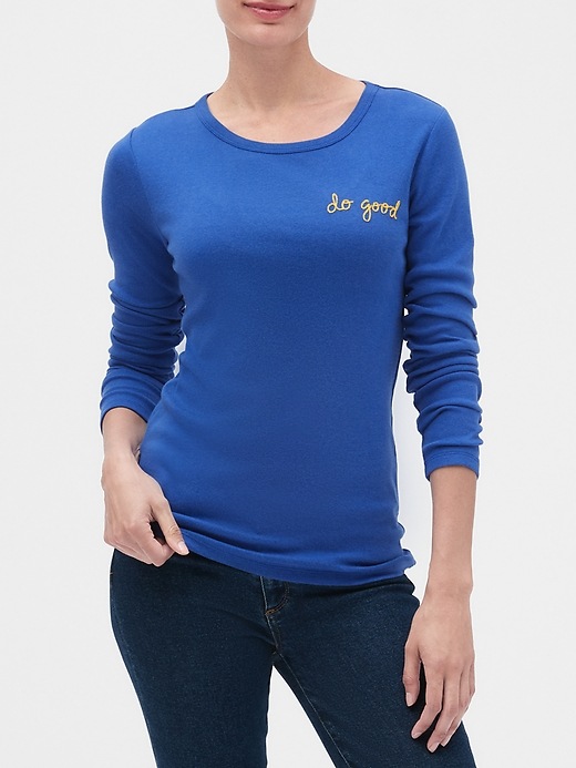 View large product image 1 of 1. Favorite Long Sleeve Embroidered Crewneck T-Shirt