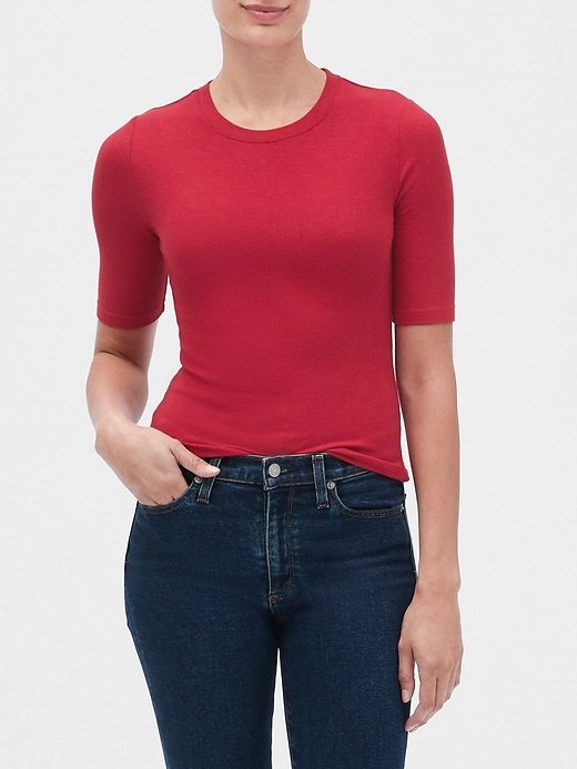 Image number 3 showing, Ribbed Elbow Sleeve Crewneck T-Shirt