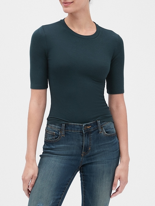 Image number 4 showing, Ribbed Elbow Sleeve Crewneck T-Shirt