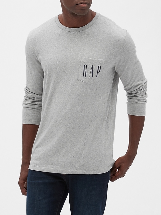 View large product image 1 of 1. Gap Logo Long Sleeve Pocket T-Shirt