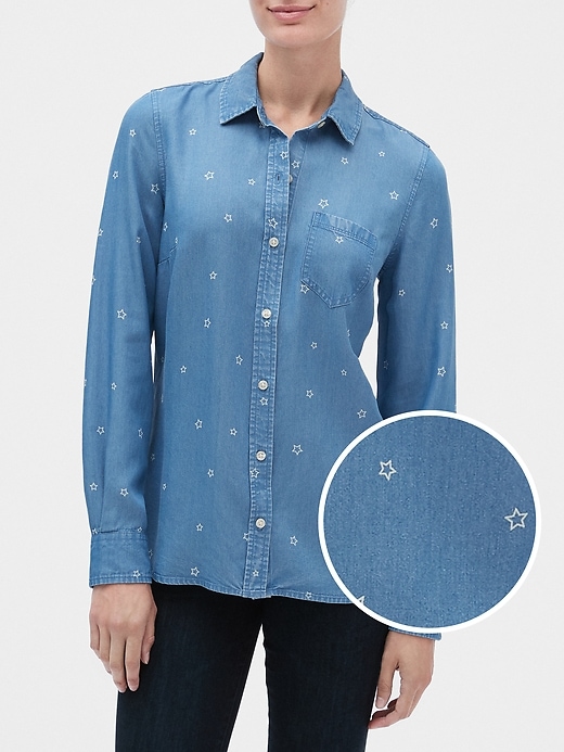 Image number 1 showing, Long Sleeve Print Shirt in TENCEL&#153
