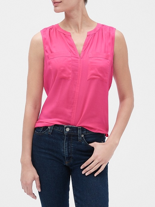 View large product image 1 of 1. Sleeveless Split-Neck Top