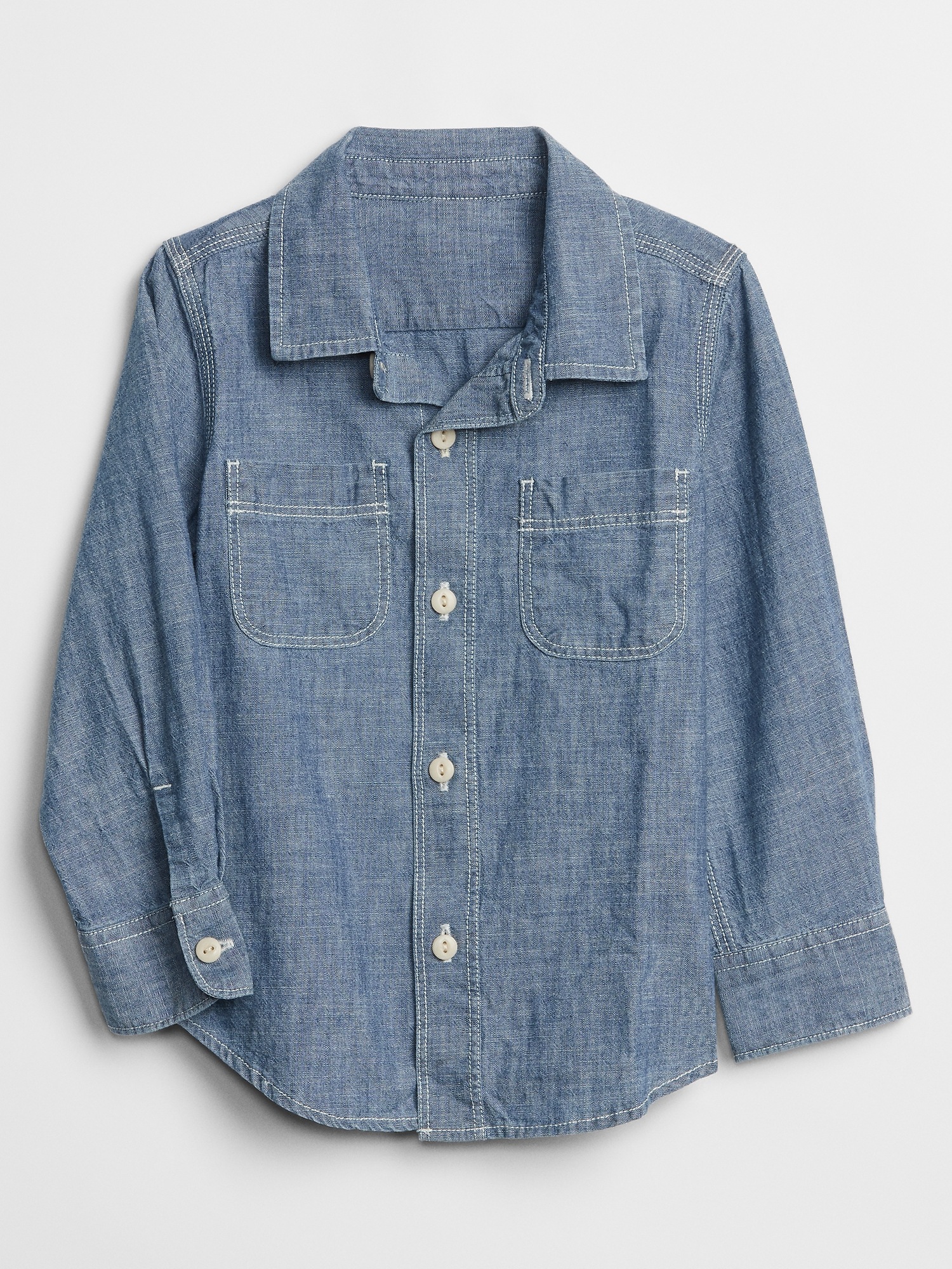 Toddler Chambray Two Pocket Long Sleeve Shirt Gap Factory