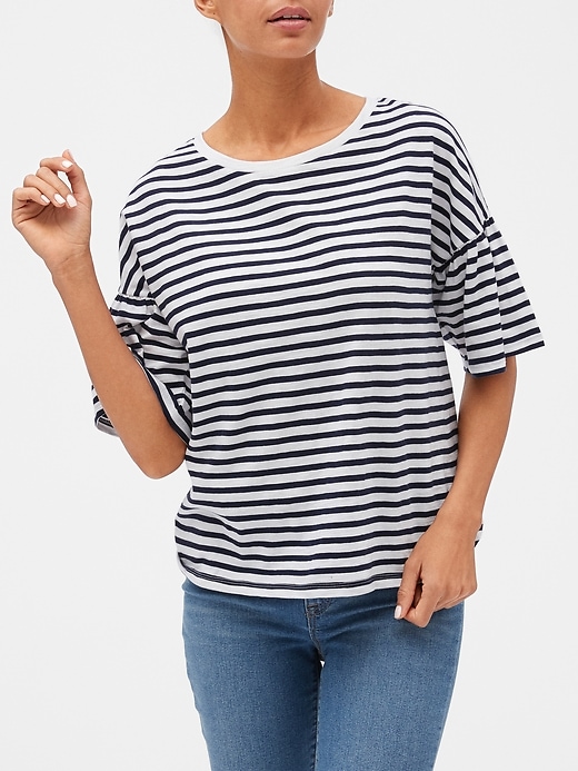Image number 1 showing, Stripe Bell-Sleeve T-Shirt in Slub