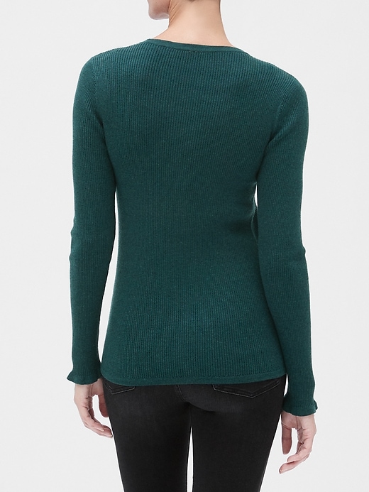 Image number 2 showing, Ruffle-Cuff Ribbed Crewneck Sweater