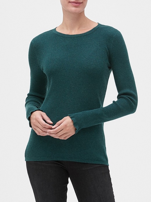 Image number 1 showing, Ruffle-Cuff Ribbed Crewneck Sweater