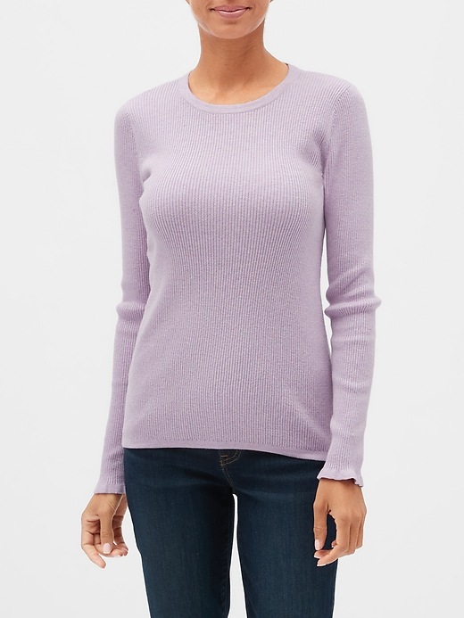Image number 5 showing, Ruffle-Cuff Ribbed Crewneck Sweater