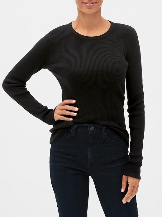 Image number 4 showing, Ruffle-Cuff Ribbed Crewneck Sweater
