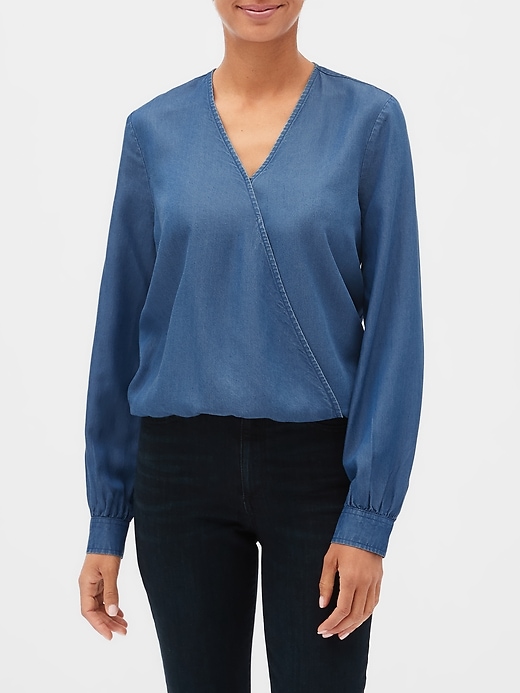 Image number 1 showing, Long Sleeve Wrap Top in TENCEL&#153