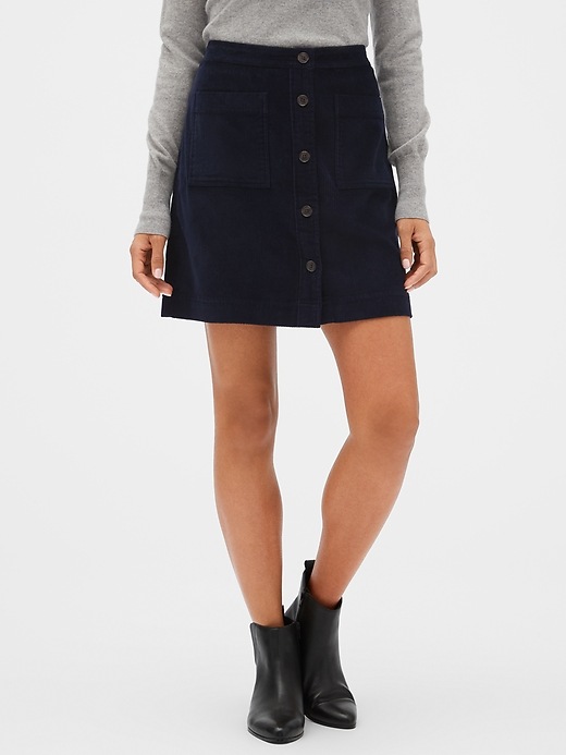 View large product image 1 of 1. Button-Front Corduroy Mini Skirt