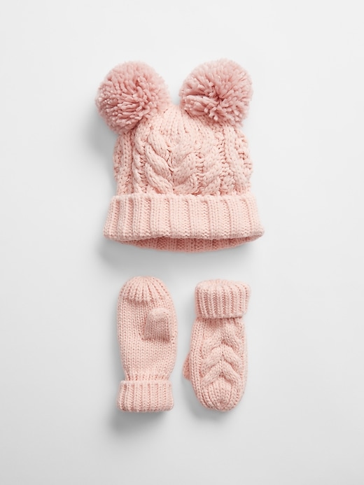 View large product image 1 of 1. Toddler Pom Pom Beanie Set