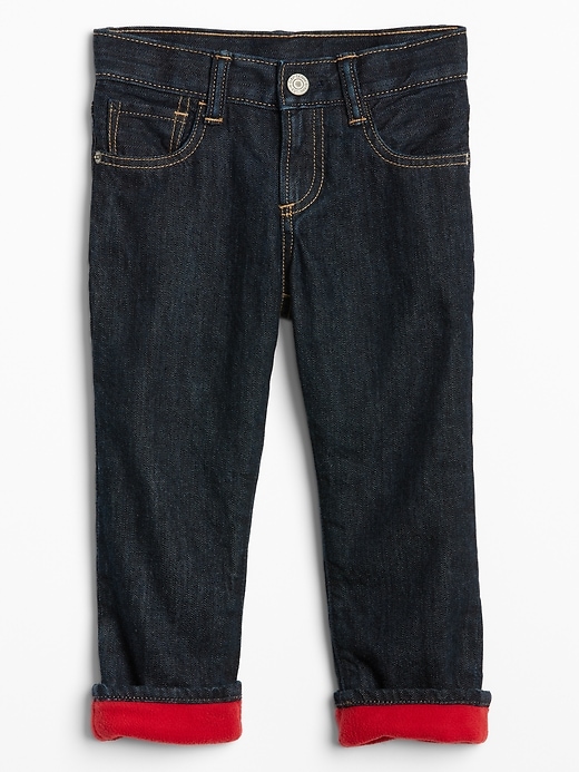 Image number 1 showing, Toddler Fleece-Lined Straight Fit Jeans