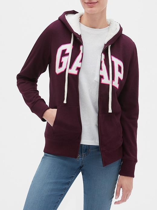 View large product image 1 of 1. Gap Logo Sherpa-Lined Zip Hoodie