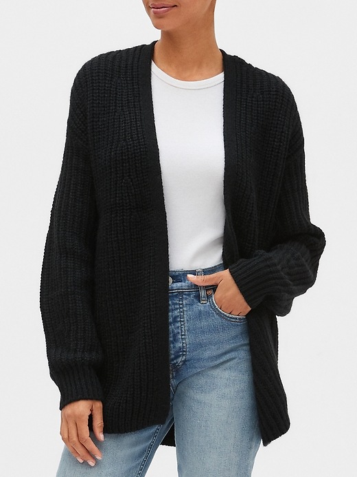 View large product image 1 of 1. Ribbed Open-Front Cardigan Sweater