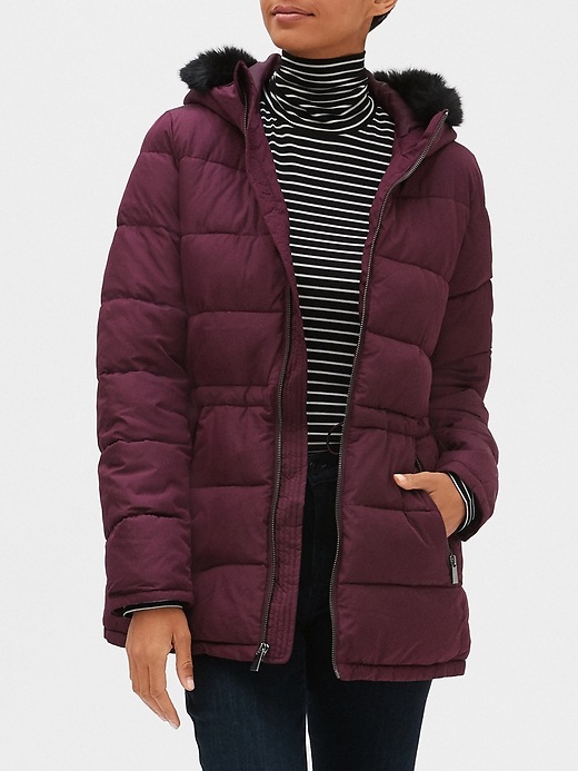 View large product image 1 of 1. Hooded Puffer Jacket with Faux-Fur Trim