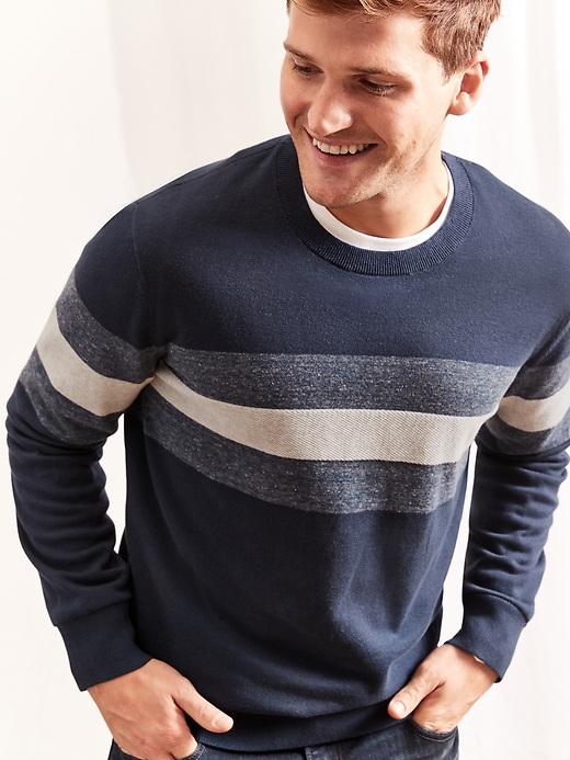 Image number 1 showing, Chest Stripe Crewneck Sweater