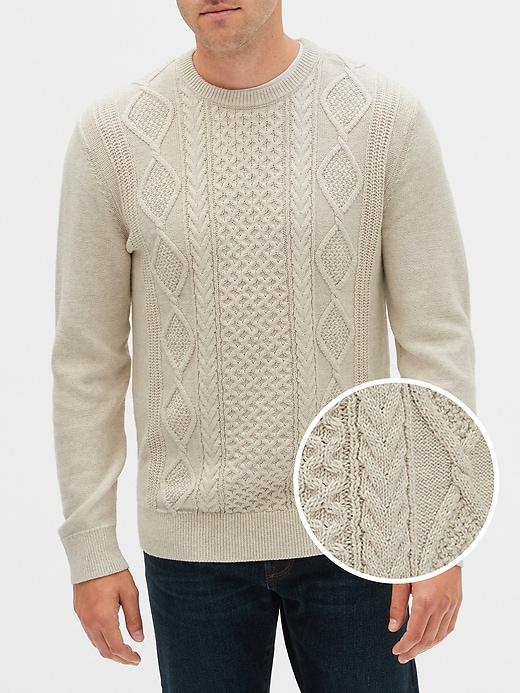 Image number 1 showing, Cable-Knit Crewneck Pullover Sweater