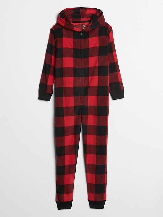 View large product image 1 of 1. Kids Plaid Hooded Onesie Jumpsuit