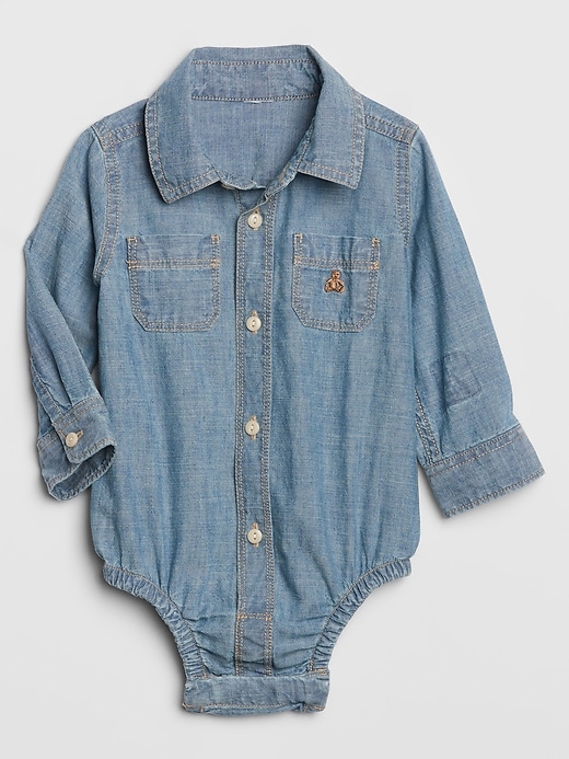 View large product image 1 of 1. Baby Brannan Bear Chambray Bodysuit