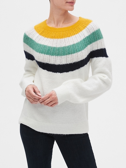 View large product image 1 of 1. Stripe Yoke Crewneck Sweater