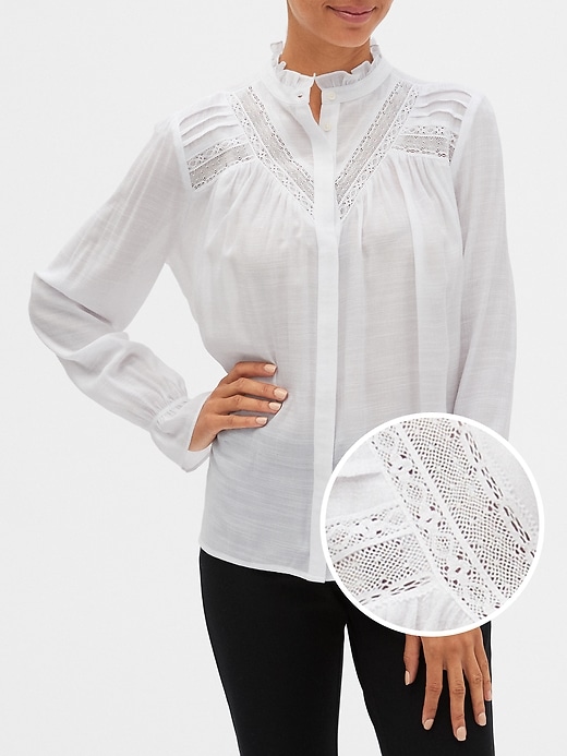 Image number 1 showing, Lace-Trim Pintuck Shirt