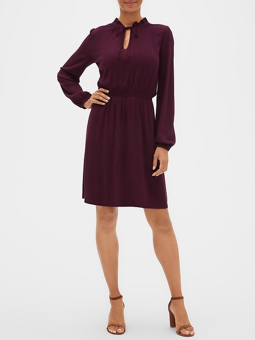 Image number 1 showing, Long Sleeve Tie-Neck Dress