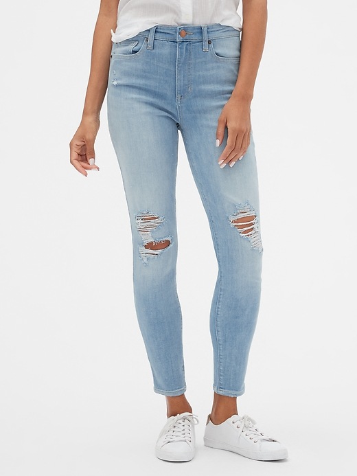 Image number 1 showing, High Rise Distressed Legging Jeans
