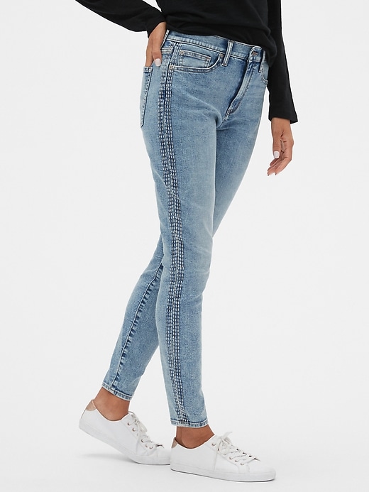Image number 4 showing, High Rise Embroidered Legging Jeans