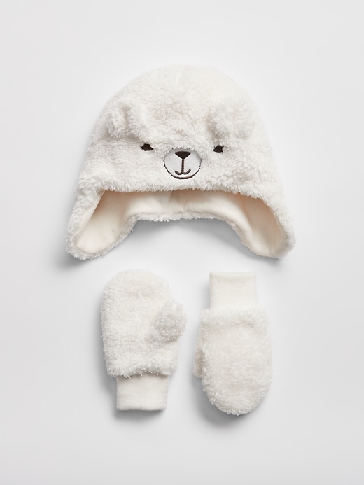View large product image 1 of 1. Toddler Sherpa Bear Trapper Hat Set