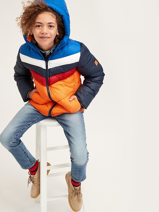 Image number 1 showing, Kids Colorblock Hooded Puffer Jacket