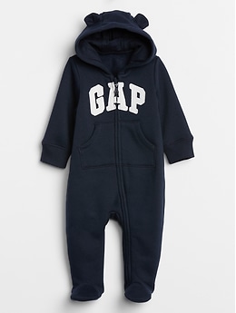 GAP Baby Boys Size 0-3 Months NWT Red Arch Logo Fleece Hoodie One-Piece Bunting